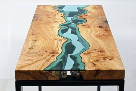 原木玻璃“河流”饭桌创意设计