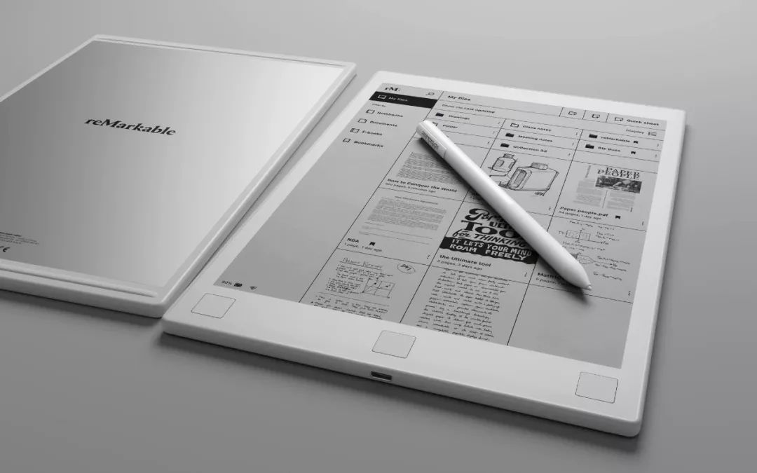 reMarkable黑白电子墨水平板创意，具备仿真书写功能创意设计