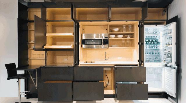 藏在墙里的全功能隐形厨房创意设计